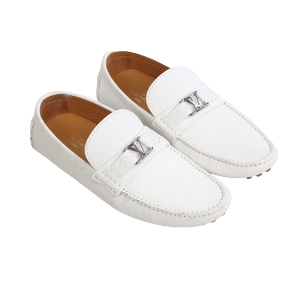 Louis Vuitton White Leather Monogram Canvas Hockeinheim Loafers Moccasin 8.5 M - Picture 5 of 17